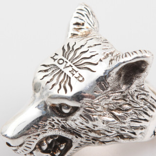 gucci古驰 奢侈品 男士银色anger forest系列狼头银戒指476902 j8400m