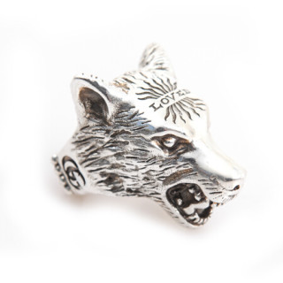 gucci古驰 奢侈品 男士银色anger forest系列狼头银戒指476902 j8400m