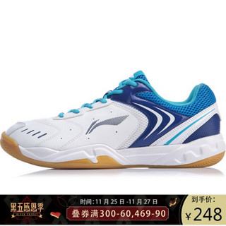 李宁 LI-NING 男子羽毛球训练鞋AYTP065-1 标准白/深蓝色/新法国蓝-1 43