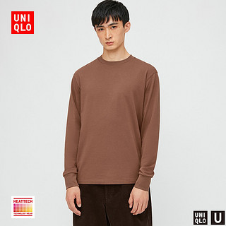 UNIQLO 优衣库 U系列 HEATTECH男士圆领T恤 432513 38棕褐色 165/90/S