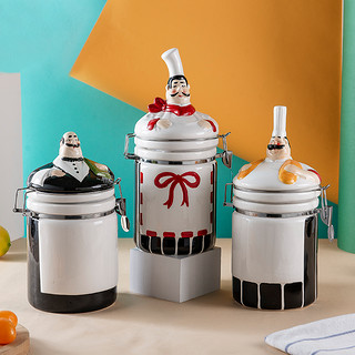 欧式陶瓷调味罐套装创意家用厨房调料罐调味盒油壶餐厅密封罐套装（服务生密封罐）