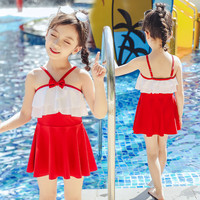 佑游儿童泳衣女连体裙式女童游泳衣可爱宝宝中大童ins女童泳衣（M（90-100CM）可爱宝宝泳衣、黑色）