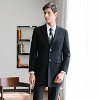 初申男女同款毛昵外套女中长款呢子大衣秋冬毛呢风衣女职业装大衣SWDY189103黑色男L