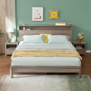 全友家居北欧简约双人床水曲柳实木床腿卧室家具大床126202b款灰橡木