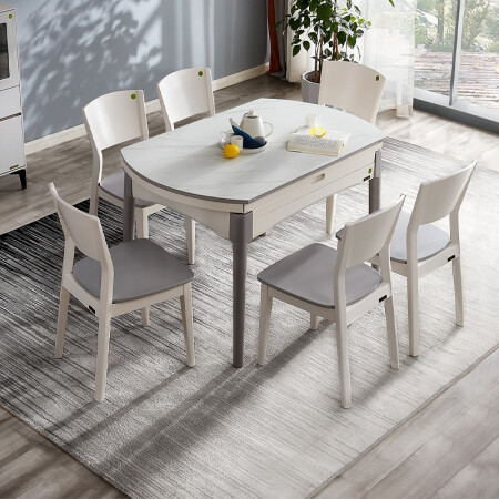 全友家居 餐桌椅 现代简约实木框架餐桌椅 可伸缩折叠岩板/钢化玻璃