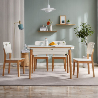 全友家居 餐桌椅 现代简约实木框架餐桌椅 可伸缩折叠岩板/钢化玻璃