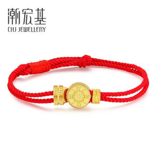 潮宏基 CHJ JEWELLERY 时来运转 足金黄金手链转运珠定价红绳 SCG30003157