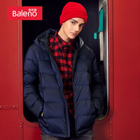 班尼路（Baleno）羽绒服男 潮流帅气连帽加厚保暖黑色外套 B46 深蓝色 XL