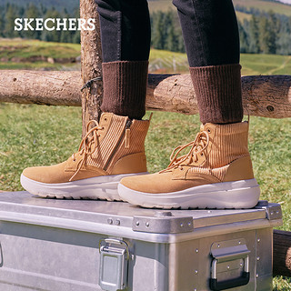 Skechers斯凯奇冬季女鞋厚底加绒保暖运动雪地靴高帮小短靴棉鞋（35.5、粉色/MVE）