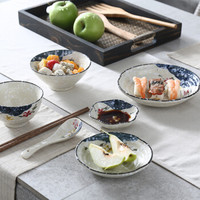一人食日式陶瓷餐具代理碗碟套装家用釉下彩米饭碗筷盘子勺子1人 CJ-288 一人食餐具-玉雪蓝心 .