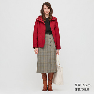 优衣库 女装 侧排扣格纹裹裙(半身裙) 431028 UNIQLO