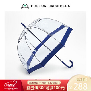 英国进口Fulton富尔顿女王御用同款轻奢透明鸟笼伞拱形复古长柄伞直柄雨伞纯色边 蓝色边鸟笼伞