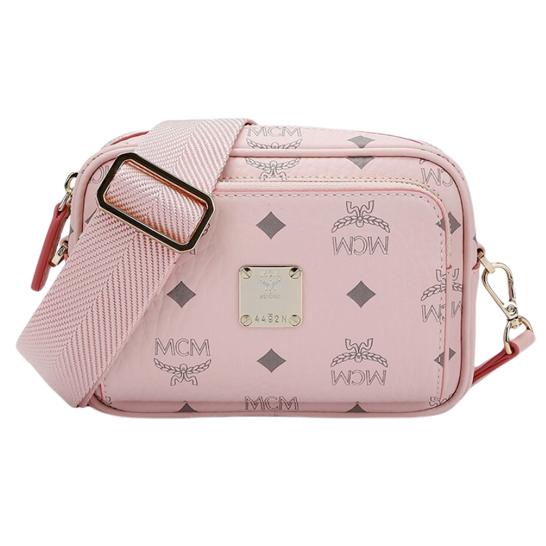 MCM Visetos Klassik系列女士皮革拉链印花横款方形单肩斜挎包MMRAAKC02QH001 粉色小号