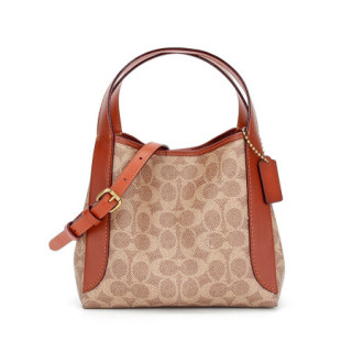 蔻驰coach 奢侈品 女士专柜款人造革配皮手提单肩斜挎水桶包焦糖卡其