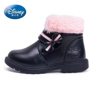 迪士尼 DISNEY 童鞋 冬季女童棉鞋儿童加绒加厚短靴公主保暖二棉鞋 3612 黑色 31码
