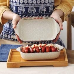 日式釉下手绘陶瓷芝士烤盘焗饭盘西餐盘子烤箱微波炉专用餐具菜盘