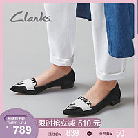 clarks其乐女鞋2020新款英伦拼接通勤舒适尖头单鞋一脚蹬乐福鞋（39、黑色拼色）