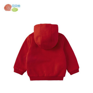贝贝怡男女童韩版连帽外套小童秋冬装宝宝加绒保暖上衣 大红 12个月/身高80cm