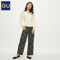 GU极优女装印花长裤时尚潮流度假风直筒显瘦垂坠感休闲裤321454