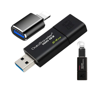 Kingston 金士顿 DataTraveler系列 DT100G3 USB 3.0 U盘 黑色 64GB USB+苹果lighting接口转换头