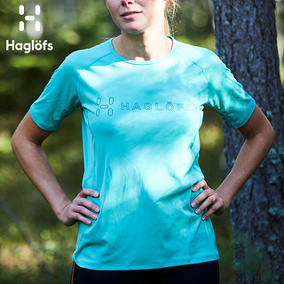 Haglofs火柴棍女款户外休闲舒适快干圆领修身短袖T恤603579 亚版（XL、3AY蓝绿色）
