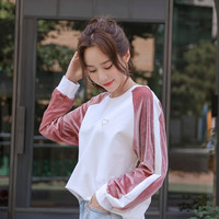 韩都衣舍2020秋装新款女韩版宽松打底衫ins拼接长袖卫衣NJ7915翝