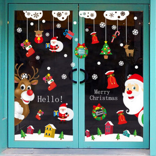 多美忆 圣诞节贴画圣诞装饰玻璃门窗户橱窗贴纸圣诞窗贴圣诞树布置装扮装饰品贴画套餐 2款装 老人和鹿+挂件