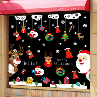 多美忆 圣诞节贴画圣诞装饰玻璃门窗户橱窗贴纸圣诞窗贴圣诞树布置装扮装饰品贴画套餐 2款装 老人和鹿+挂件
