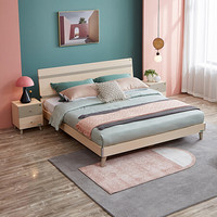 QuanU 全友 家居 床 现代简约卧室家具白橡木纹板式床106305  框架床+床头柜