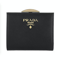 PRADA 普拉达 女士金属LOGO牛皮按扣卡包1ME001 QWA F0002 黑色