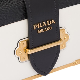 PRADA 普拉达 Cahier系列女士皮革链条翻盖斜挎单肩包1BH018VWCH-2BB0-F0964 黑白