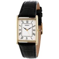SEIKO 精工 SNF672 男士石英手表 25mm 白盘 黑色皮革带 方形