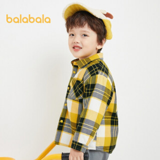 巴拉巴拉儿童衬衫男童格纹长袖宝宝冬装小童童装2020新款德绒保暖 绿白色调0441 130cm