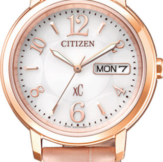 CITIZEN 西铁城 xC系列 EW2422-04AB 女士光动能手表 32.5mm 白盘 粉色小牛皮表带 圆形