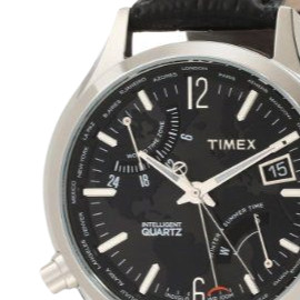 TIMEX 天美时 IQ系列 T2N943DH 男士石英手表 44mm 黑盘 黑色皮革带 圆形