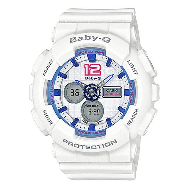 CASIO 卡西欧BABY-G系列BA-120-7B 女士电子手表43.4mm 白盘白色树脂表