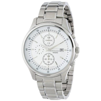SEIKO 精工 CHRONOGRAPH系列 SNDE17 男士石英手表 42.5mm 白盘 银色不锈钢带 圆形