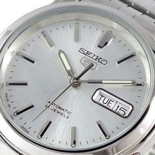 SEIKO 精工 SEIKO 5系列 SNKK65J1 男士机械手表 37.5mm 白盘 银色精钢带 圆形