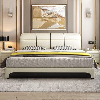A家家具 皮床现代简约大床榻榻米主卧实木框架婚床双人1.5米1.8米软体床 DA0142 1.5米架子床+床垫+床头柜*1