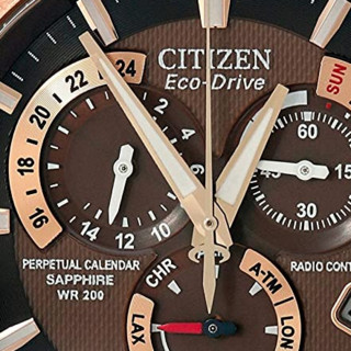 CITIZEN 西铁城 光动能腕表系列 AT4006-06X 男士石英手表 42mm 棕盘 棕色皮革表带 圆形