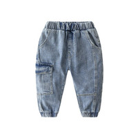 贝壳元素束脚牛仔裤 秋装新款男童童装儿童工装长裤子kzc491 蓝色 110cm