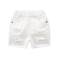 贝壳元素宝宝破洞牛仔裤 夏装新款男童童装儿童短裤kzc099 白色 90cm