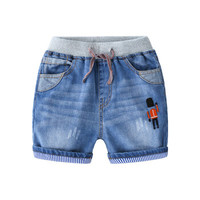 贝壳元素宝宝卡通牛仔裤 夏装新款男童童装儿童五分裤中裤kzc131 牛仔蓝 150