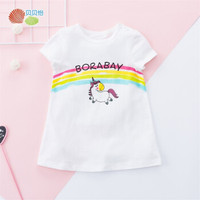 贝贝怡女童短袖连衣裙夏季新款宝宝衣裙 米白 6个月/身高66cm