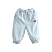 贝壳元素宝宝刺绣牛仔裤 夏装新款女童童装儿童五分裤子kzc333 草莓 90cm