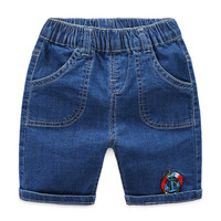 贝壳元素宝宝卡通牛仔裤 夏装新款男童童装儿童五分中裤kzc103 牛仔蓝 100cm