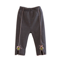 贝壳元素宝宝条纹中裤 夏装新款女童童装儿童松紧腰七分裤子kzc261 粉蓝条 100cm