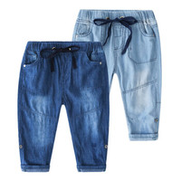 贝壳元素宝宝牛仔裤 春夏装新款男童童装儿童松紧腰薄长裤子kzb936 浅蓝色 150cm