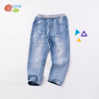 贝贝怡男童破洞牛仔裤春秋新款宝宝帅气长裤修身裤子 浅蓝 3岁/身高100cm