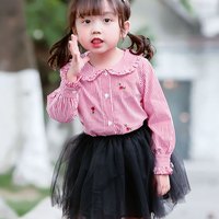 恩恩熊 女童长袖衬衫条纹2020新款秋装小女孩薄款洋气儿童上衣女宝宝衬衣 红色140cm